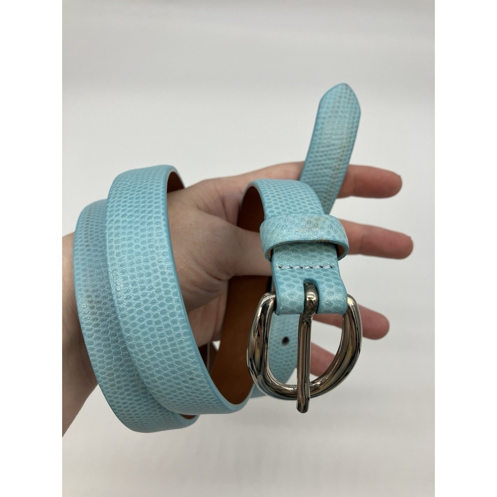 Talbots Robins Egg Blue Aqua Teal Leather Skinny Belt L Classic Preppy Old Money